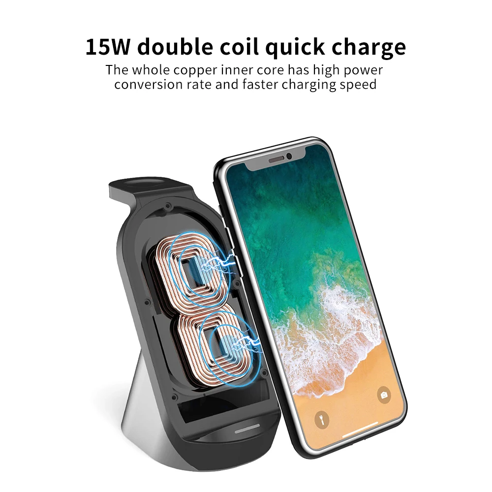 Беспроводное зарядное устройство 3 в 1 для iPhone 12 Pro быстрое 15 Вт Samsung Note 20 S20 UItra Huawei