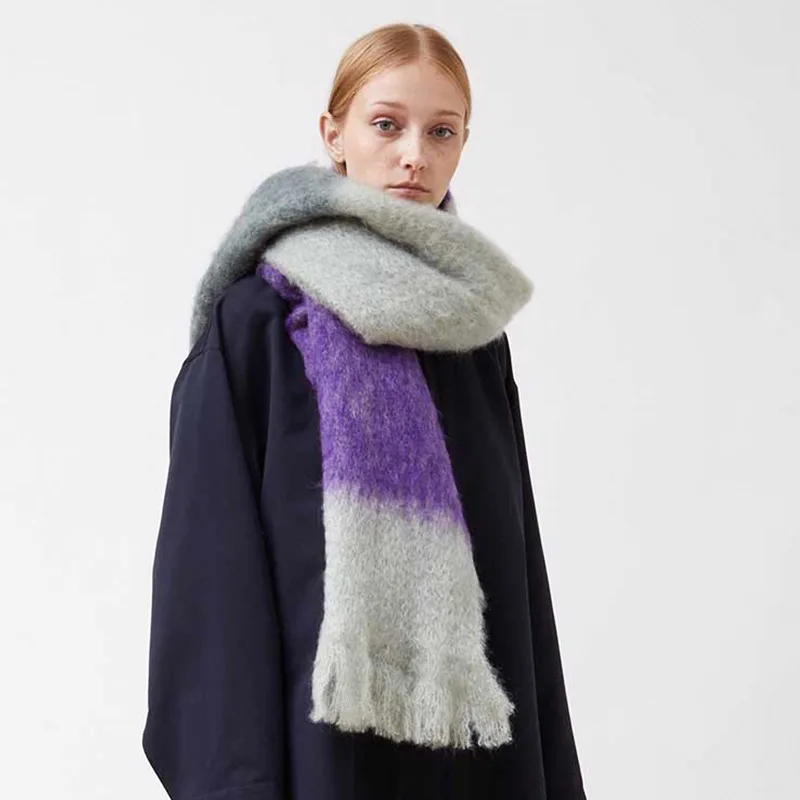 

2020 autumn and winter new ac same color scarf women thick rainbow plaid thick tassel warm shawl thick scarf