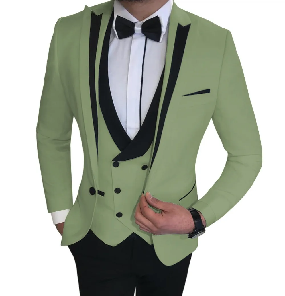 as picture Костюмы Под заказ Slim Fit 3 шт. деловой пиджак жениха смокинг Блейзер белые костюмы для свадьбы выпускной вечер(Блейзер+ жилет+ брюки - Цвет: as picture