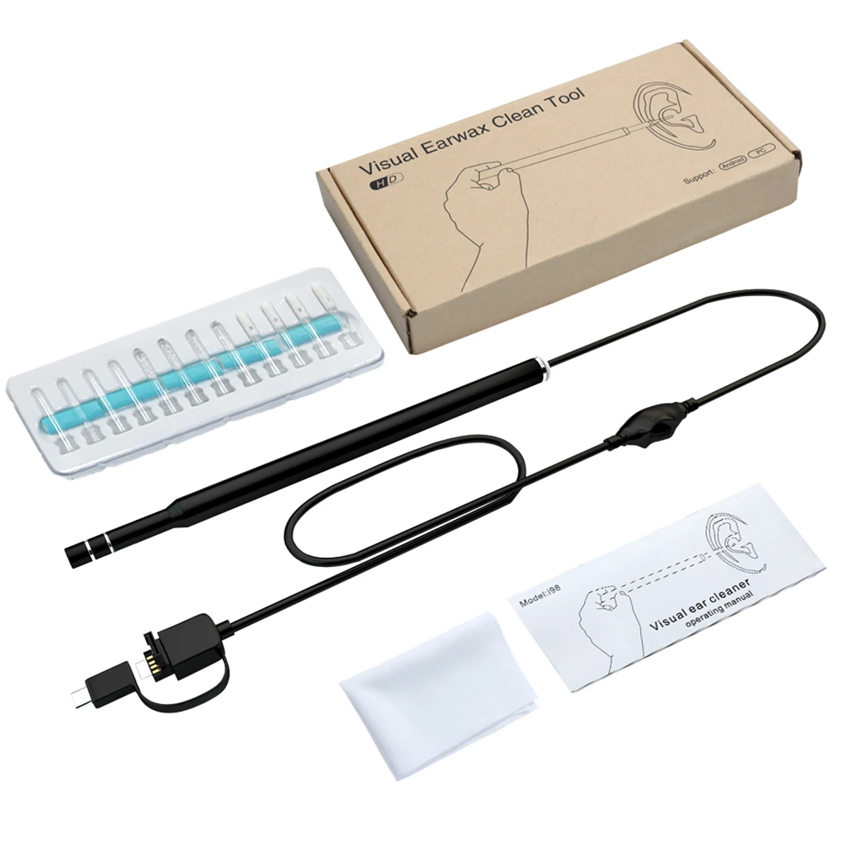 

3 in 1 Smart Ear Camera Otoscope Visual Ear Endoscope Wireless In-ear Cleaning Tool HD 3.9MM Earwax Removal Set Kids Adult