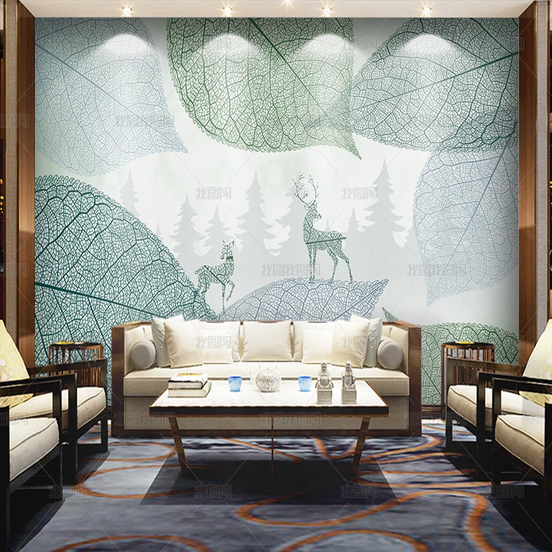 Jointless Hand Drawing Article Tree Leaves Custom Mural Wallpaper Living Room Bedroom TV Background Home Decor Silk Cloth | Обустройство