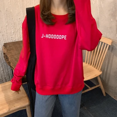 J-HOOOOOPE J-HOPE tumblr женские толстовки с капюшоном; сезон осень-весна повседневная толстовка с буквенным принтом хлопок K-pop Harajuku Корейская одежда - Цвет: Красный