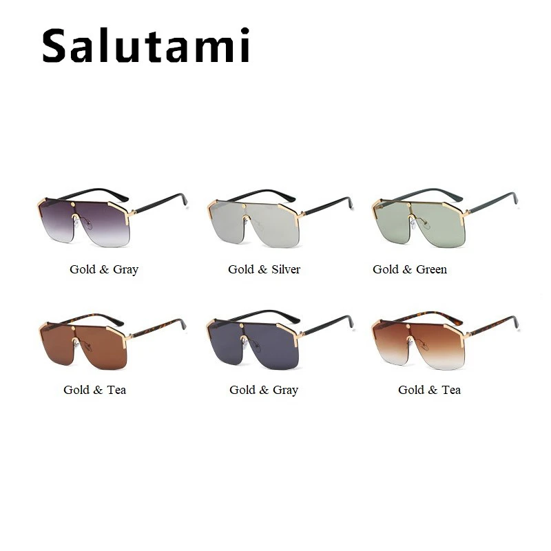 

Rimless Alloy One Piece Sunglasses For Women New Luxury Brand Black Green Shiled Sun Glasses Men Vintage Flat Hip Hop Shades
