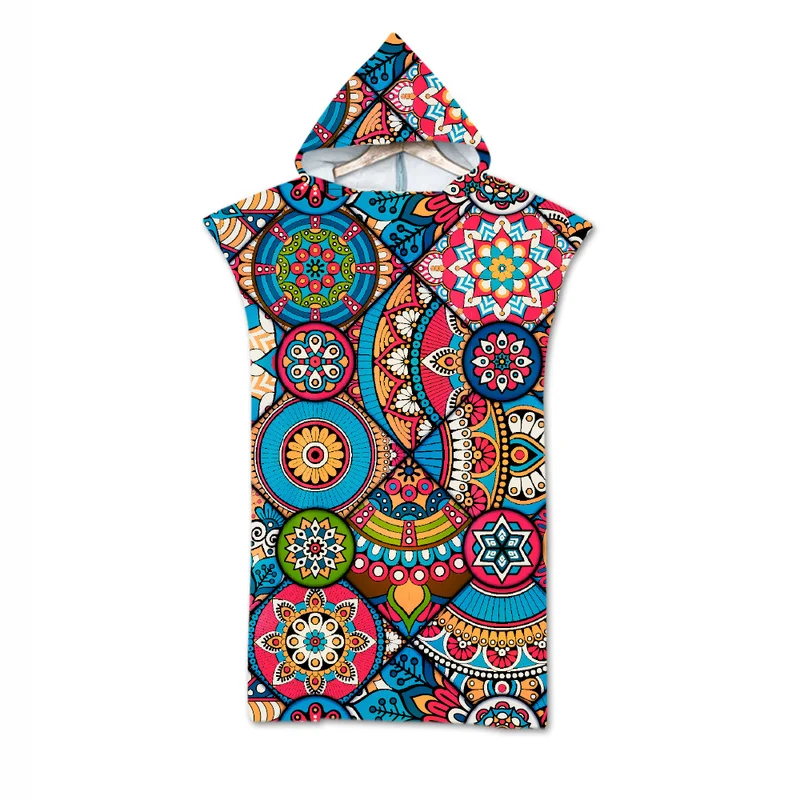 

Geometric graffiti totem Adult Bath Towels Beach Towel Changing Bathrobe Cloaks Hooded Swimming Pool Gym Fitness Bath Towels