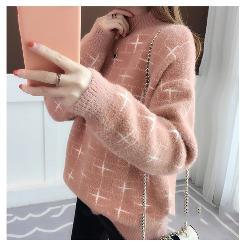 Теплый Женский свитер-пуловер свитер с рисунком мохер толстый плюш шерсть зима