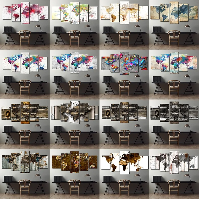 

Canvas Print Painting World Map Unframed Hd 5 pieces Printed Home Decoration Wall Pictures for Living Room Wall Art On Canvas