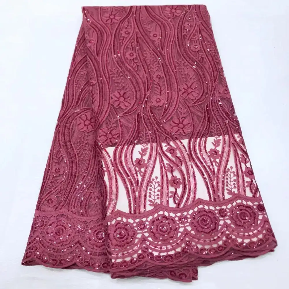 

2020 high quality sequence Milk Silk French Nigerian sequins net African tulle mesh sequence lace fabric for dress 5y/lot RL1228