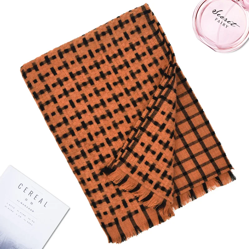 KENSHELLEY однотонный клетчатый женский кашемировый шарф лучший дизайн теплый зимний