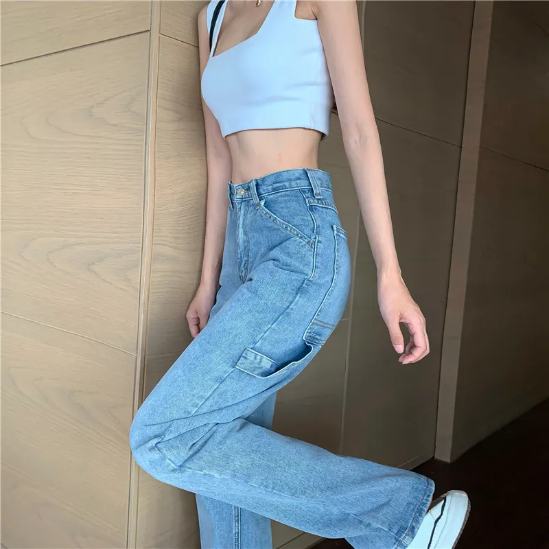 

Fashion Good Quality Women'S Pants Straight Leg Jeans Women High Waist Loose Pants Casual Washed Trousers C93