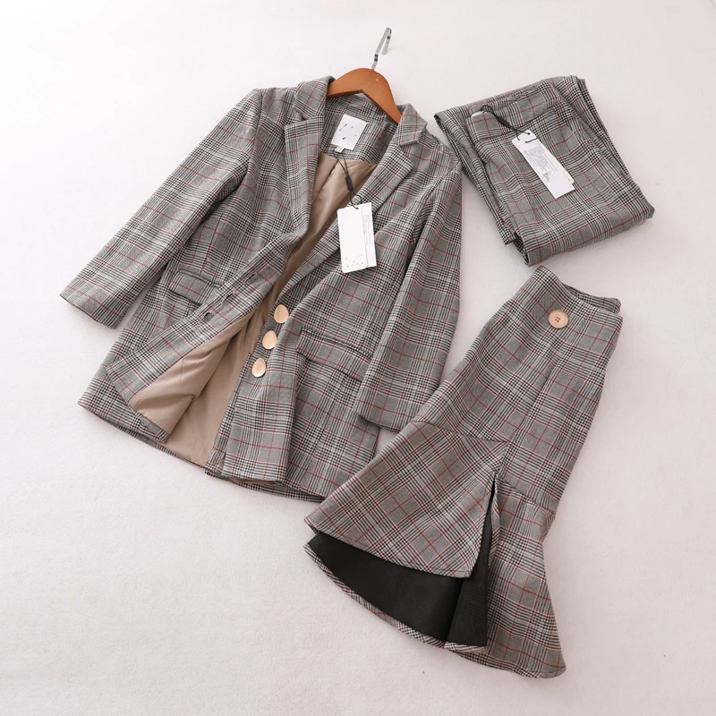 Женский костюм тройка пиджак + юбка годе брюки с широкими штанинами 2020|Спортивные