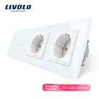 Евророзетка Livolo, настенный выключатель из белого хрустального стекла, настенная розетка 2 комплекта с сенсорным выключателем для умного дома
