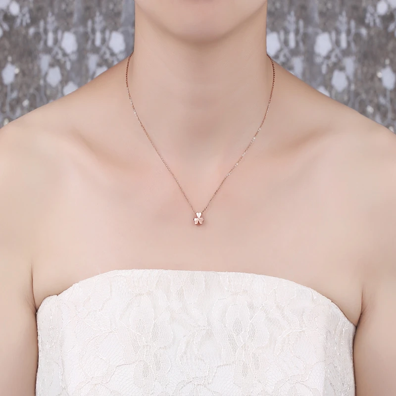 Lucky Элегантный Клевер 18 К чистый настоящий однотонный розовое золото цветок