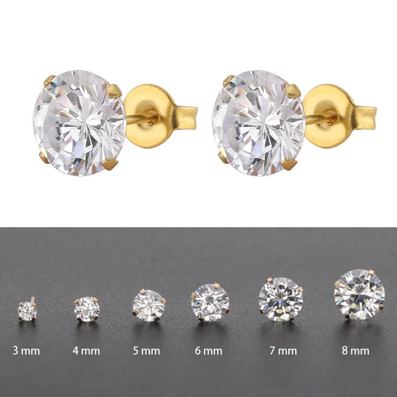 Круглые серьги гвоздики из нержавеющей стали с кристаллами для женщин Козелок