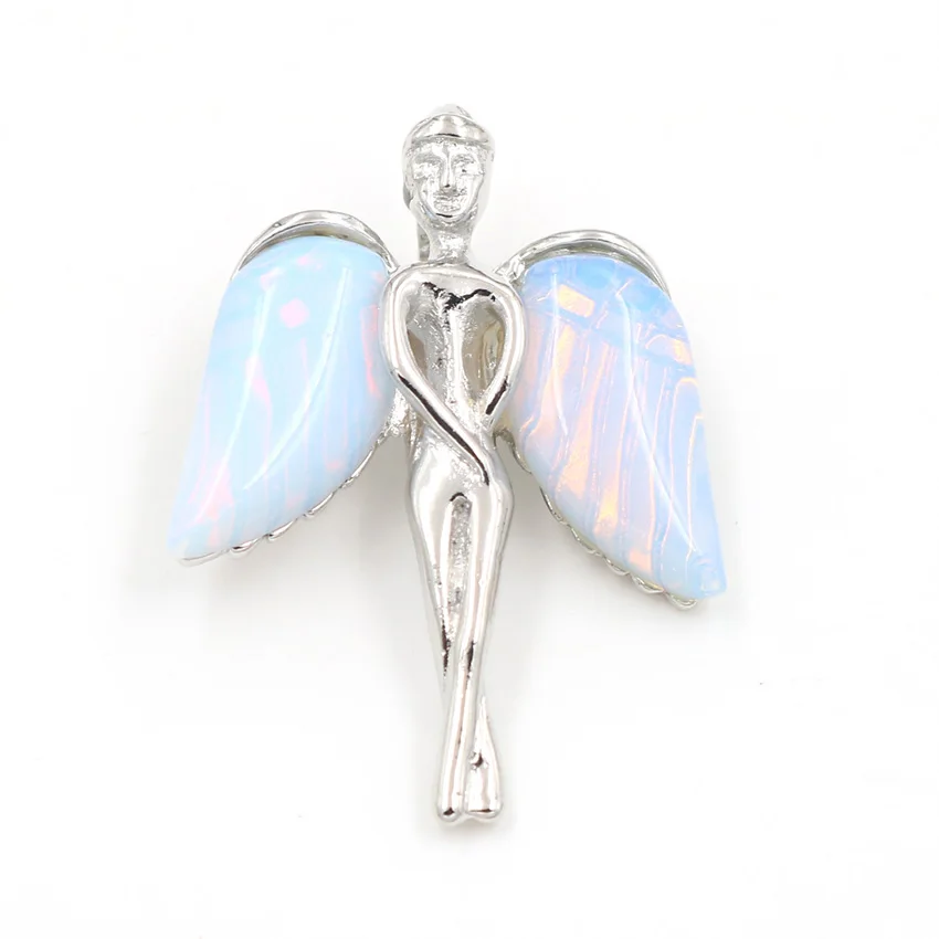 FYJS уникальное Серебро Прекрасный Ангел крыло много Цветной Кварцевый камень