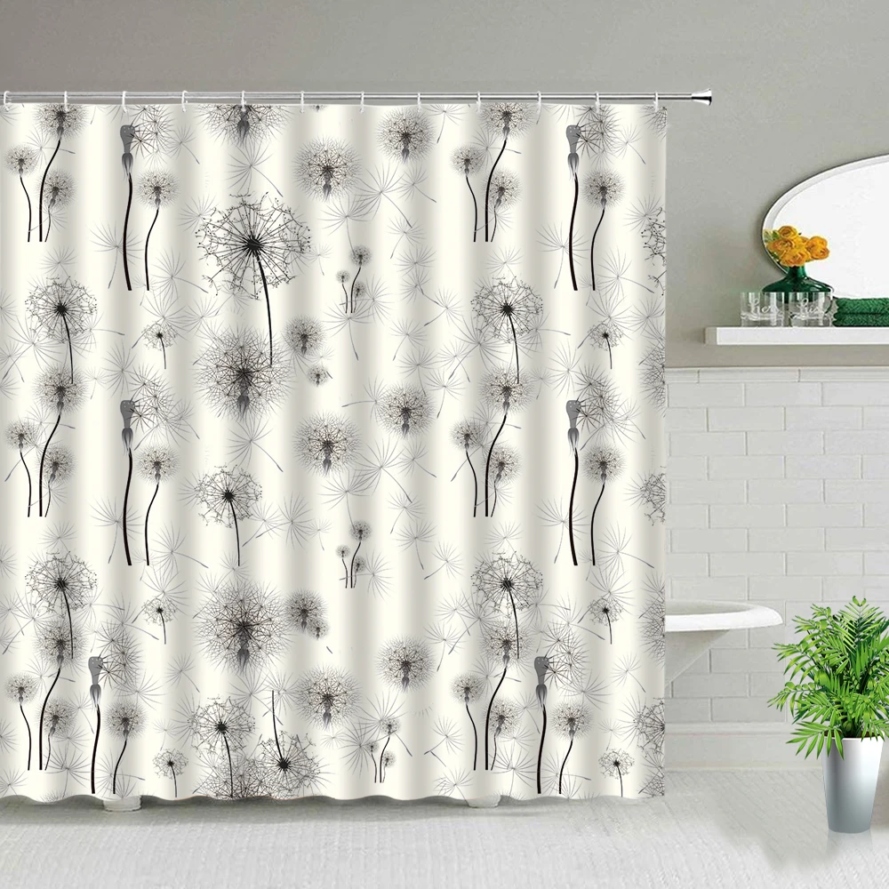 

Одуванчик цветок душ Шторы цветочный завод печати Ванная комната Экран Водонепроницаемый ткань висит Шторы Ванна Декор ткань крючки