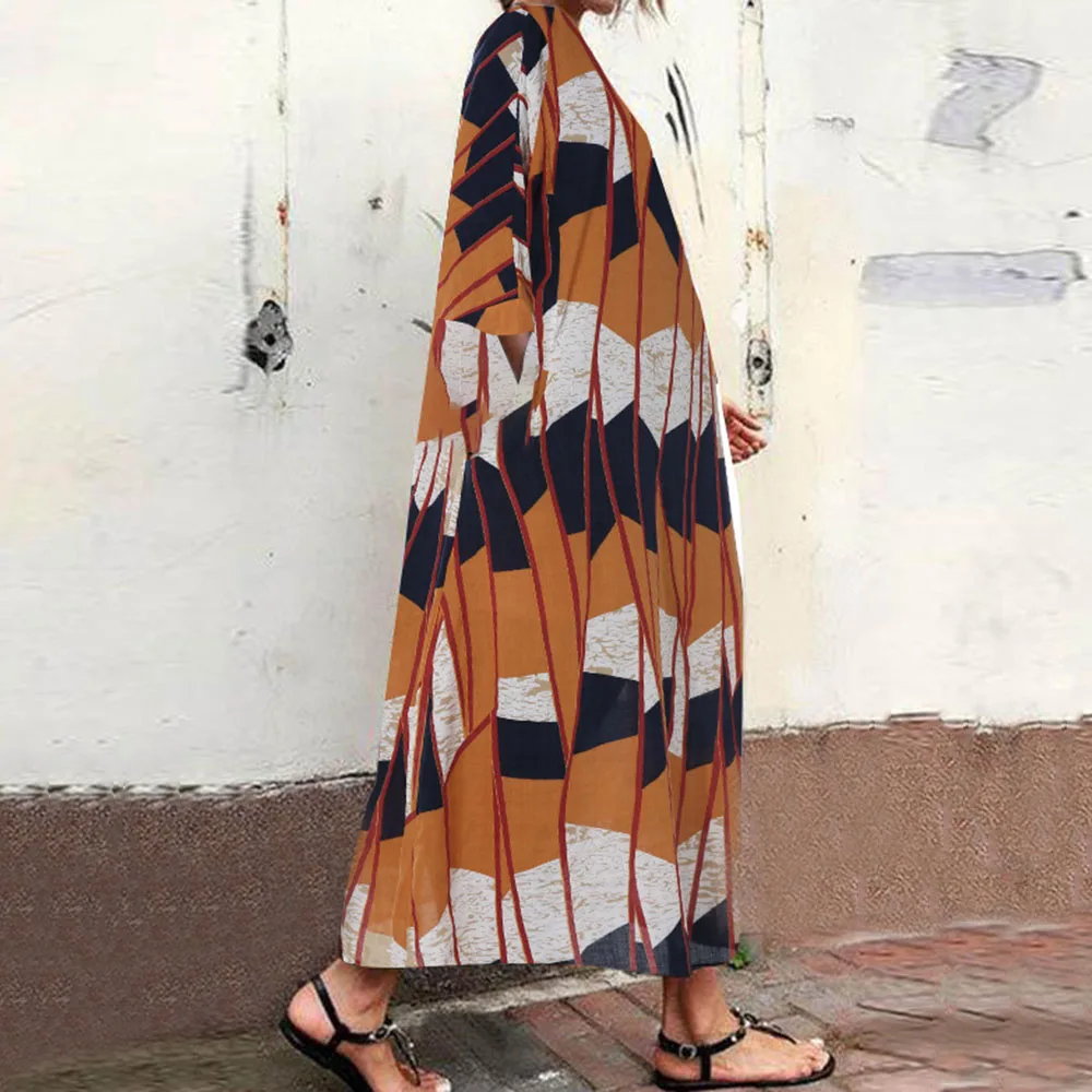 Женское летнее платье большого размера с модным принтом Свободное длинное до