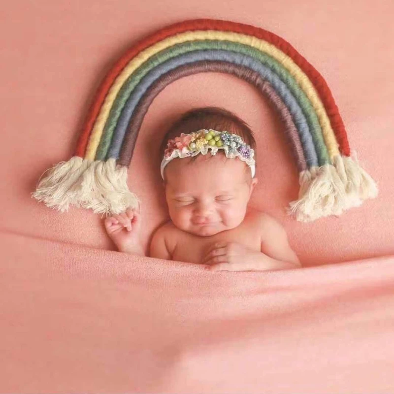 Hechos a mano nuevos accesorios de fotograf&iacute;a reci&eacute;n nacido Arco Iris decoraci&oacute;n beb&eacute; sesi&oacute;n de fotos Arco Iris accesorios beb&eacute; Studio-1