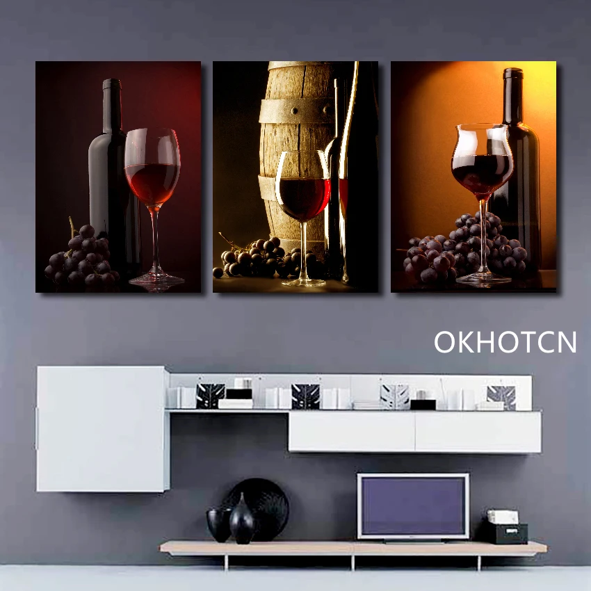 Домашний декор красное вино бутылка картина современный благородный настенный