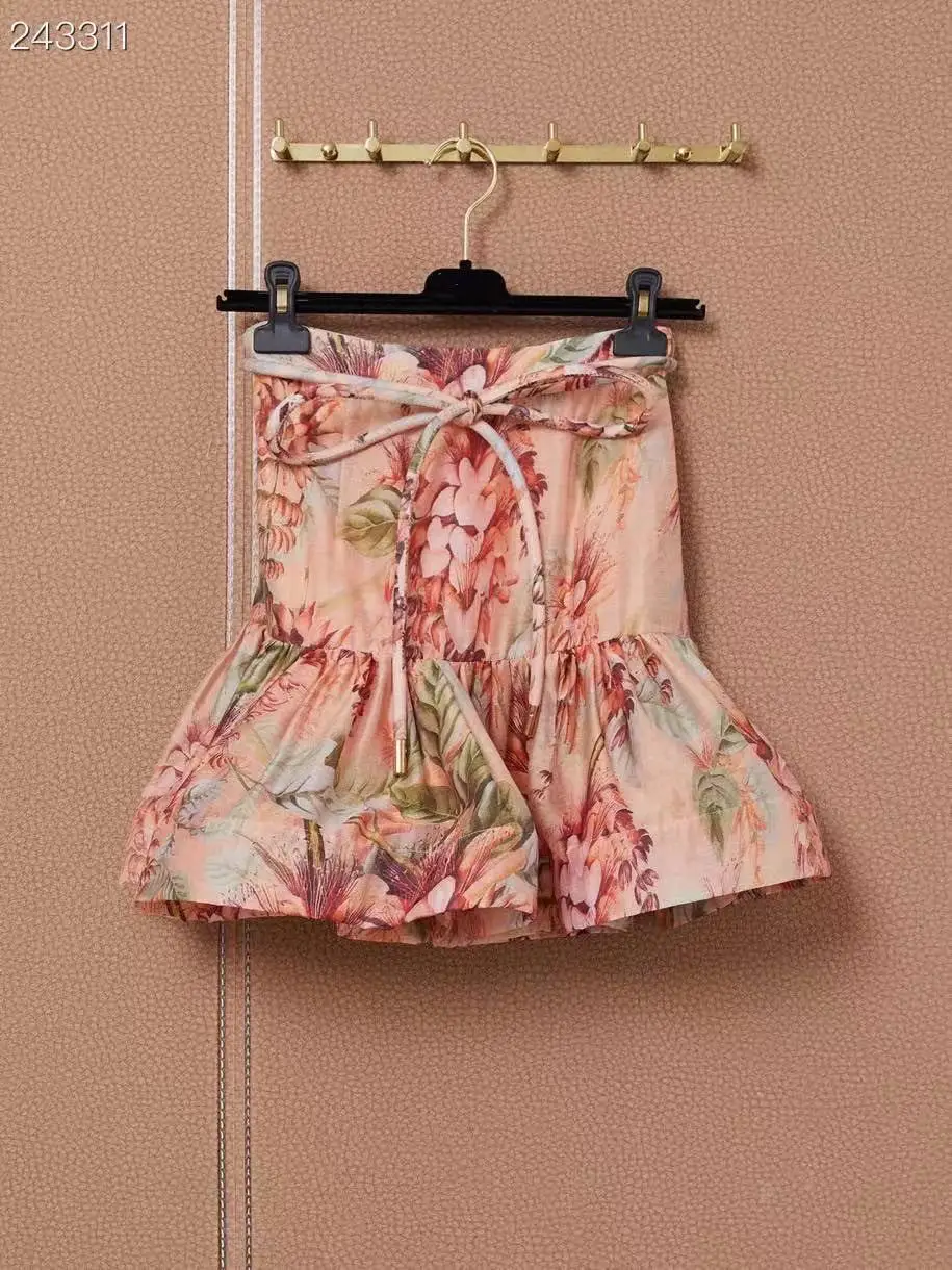 

Fyion 2021 New Runway Designer Autumn Mini Skirt Women Elegant Flower Print Sexy Top Ruffles Skirt Female