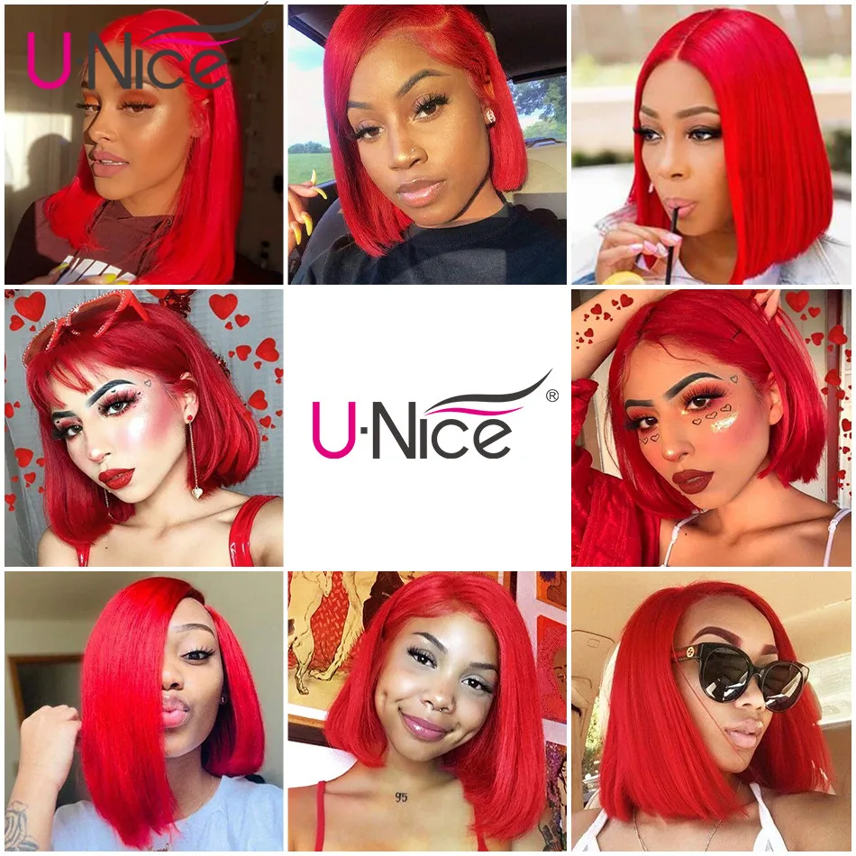 

Unice Hair Red Orange 13x4 Short Lace Front Human Hair Wigs 150% Density Brazilian Remy Human Hair Straight Bob Wig Pre-Plucked