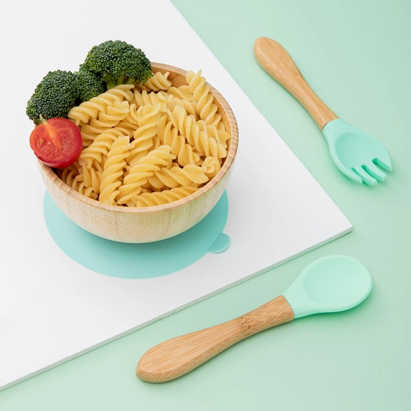 

Baby Feeding Bowl Set Wooden Bowl & Spoon Set Suction Cup Dishes Tableware Children Baby Plate Children's Dishes Products Gifts