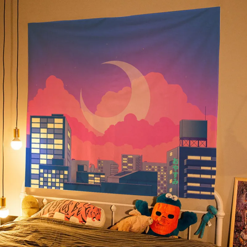 

City Night Backdrop Wall Cloth Japanese Room Decor Bedside Backgroup Tapestry Girl Room Decor Kawaii Room Decor Decoration Mural