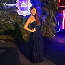 Verngo escuro azul marinho em camadas tule saia longo vestidos de formatura glitter querida ossos até o chão vestido de noite feminino vestido de festa (1)