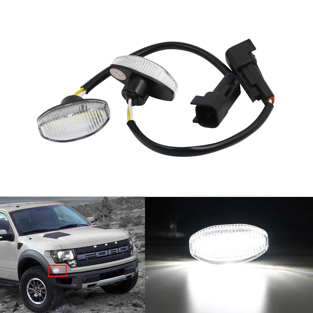 Luz LED de posición lateral para coche Ford, lámpara blanca de parachoques delantero, 2 piezas, F150, SVT, Raptor, 2010-2014
