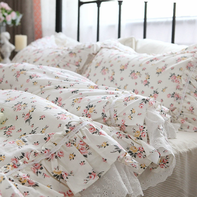 

New floral Rose Printed queen bedding set French luxury bedding sets pure cotton home bed set Romantic king size comforter set
