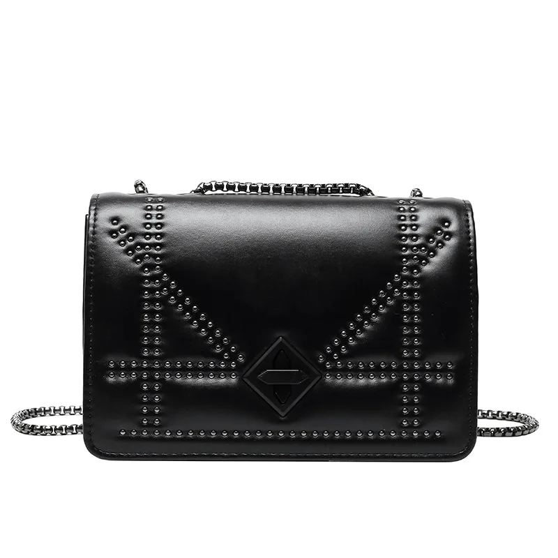 

2021 New Autumn and Winter Diamond Quilted Rivet Chain Small Square Bag Shoulder Crossbody Women's Bag Fashion Personalized
