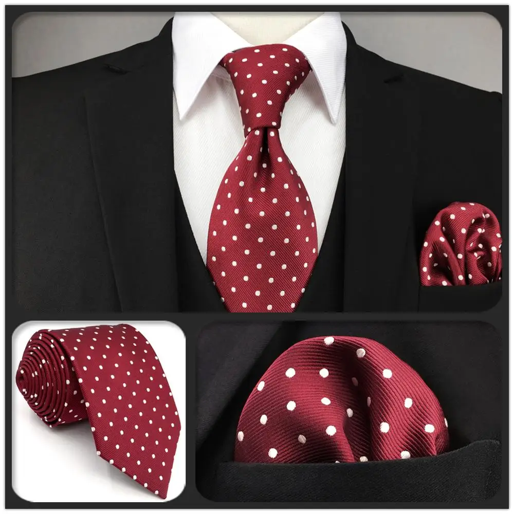 S15 Dots Maroon Red White Ties for Men Silk Wedding Neckties Extra Long 63