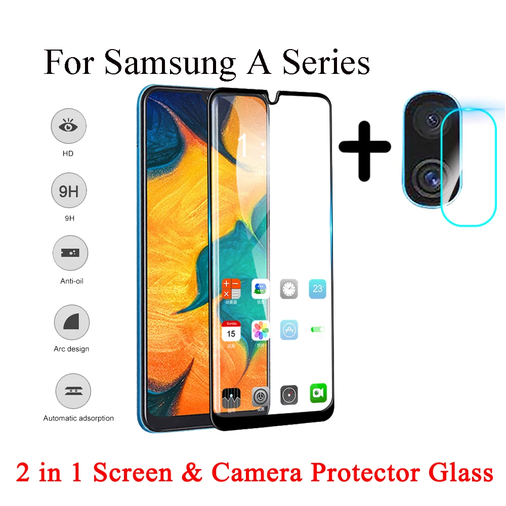 9D 2 в 1 защита для экрана закаленное стекло Samsung Galaxy A50 A70 A40 A60 A80 A30 A90 A10 A20 A30S A50S A20S