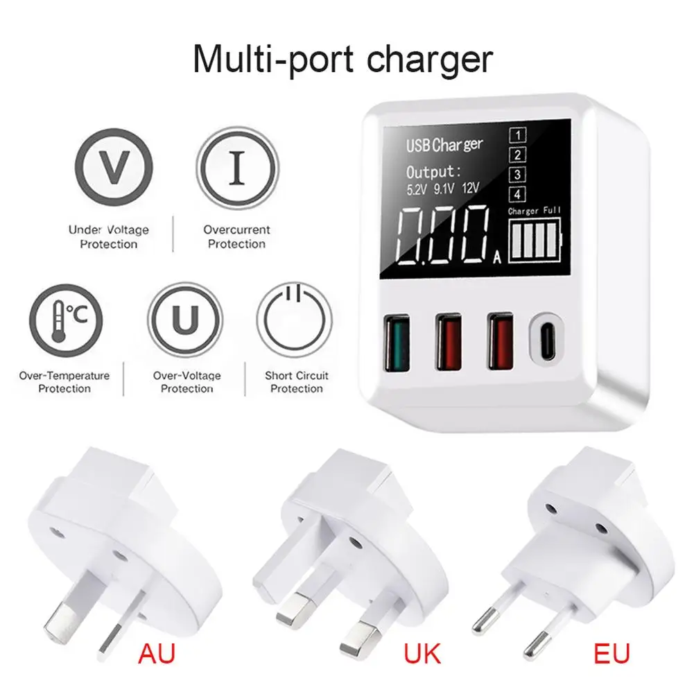 EU/US/UK/AU зарядное устройство для телефона QC 3 0 Быстрая зарядка USB C ЖК дисплей