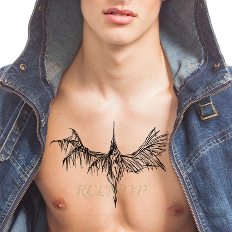 Водонепроницаемые временные тату наклейки Крылья Ангела крест перо черный