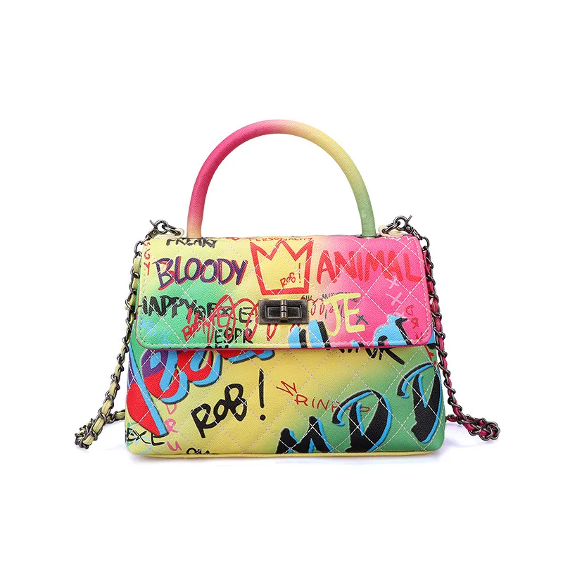 

2020 New Colorful Handbags Elegant Graffiti Ladies Fashion Crossbody Bag Female Crossbody Bag Fully Combined Chain Tote Bag