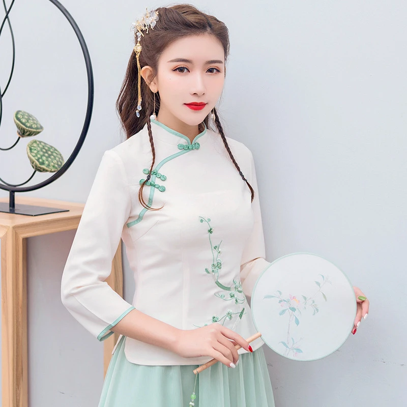 Традиционная китайская одежда для женщин новые юбки Cheongsam Топ Hanfu Новогодняя винтажная китайская рубашка Стиль Тан костюм - Цвет: Color1Shirt
