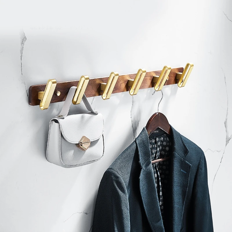 

Wooden Wall Mounted Hanger Multi Metal Hooks Coat Rack Durable Clothes Pegs Smooth Finished Decorative Household Storage