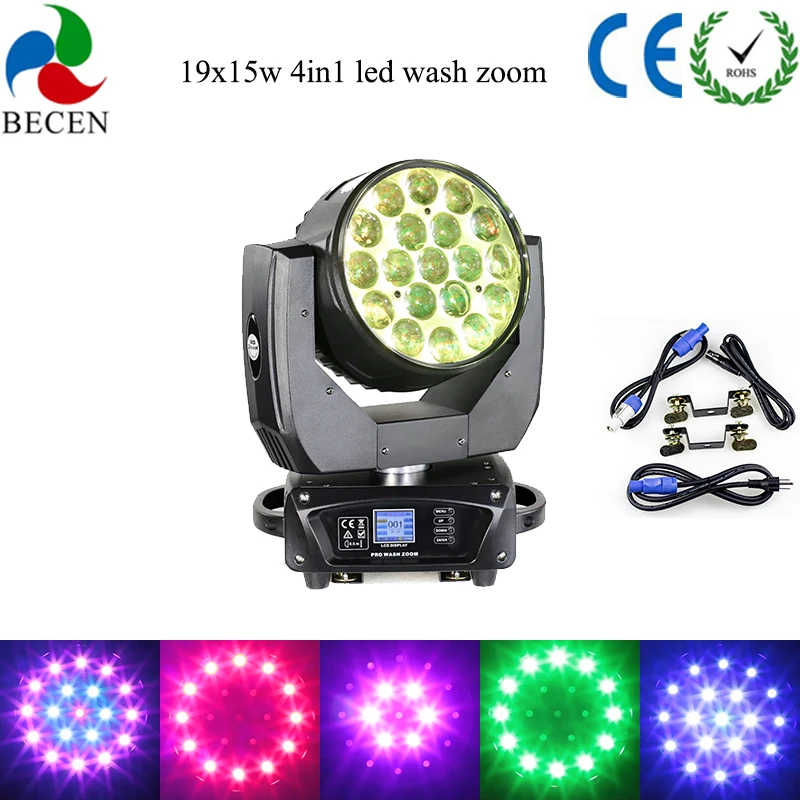 

US No Duty Lyre Wash Zoom Aura 19X15W Led Moving Head RGBW 4in1 Beam Dmx 512 DJ Party Lights For Disco Stage Effect Equipment