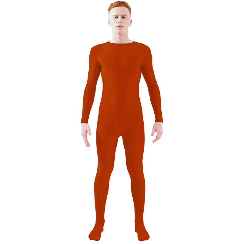 Coffee Ensnovo, блестящий комбинезон на молнии, Zentai, колготки для всего тела для мужчин, боди на заказ, костюм из цельного спандекса с длинным рукавом - Цвет: Coffee