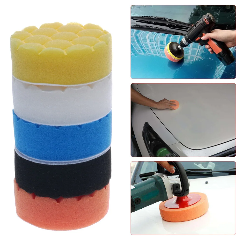 

Car Polishing Disc 4in 5pcs Self-Adhesive Buffing Waxing Sponge Wool Wheel Polishing Pad Sponge Wheel For Polisher Drill Adapter
