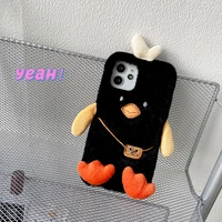 cute duck duck winter warm soft plush cartoon warm case for iphone 13 12 11 pro max fashion cute fluffy back cover phone case
