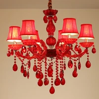 e14 led classic iron crystal glass fabric red chandelier lighting lustres de cristal suspension luminaire lampen for foyer