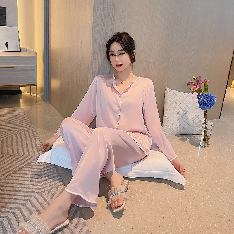 

Lady Pajamas Suit Rayon Nightgown Nightwear Sleep Set Homewear Sleepwear Pyjamas 2PCS Top&Pants Sexy Intimate Lingerie Bathrobe