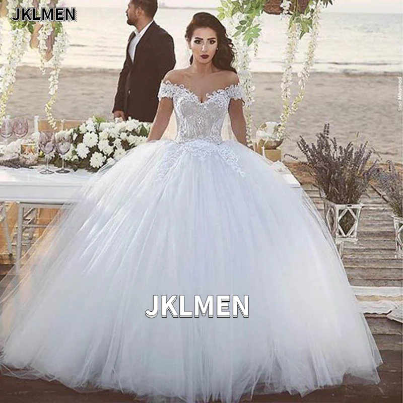 

2021 Off-the-shoulder Lace up Wedding Dress Ball Gown for Bride Appliques Sweetheart