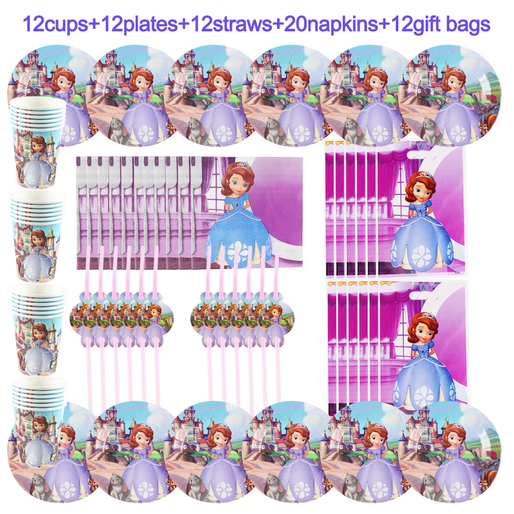

Милые Мультяшные салфетки София первая Принцесса тарелки чашка на день рождения сувениры для девочек украшение на тематику Диснея комплект для ужина 68/36 шт.