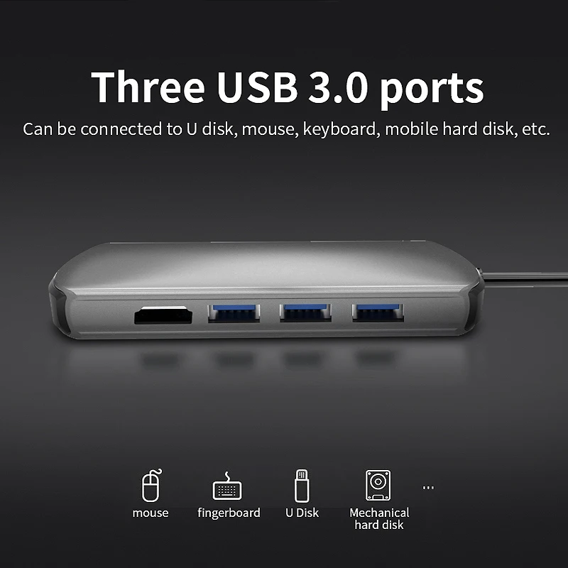 

5-In-1 USB Hub to Type C Data Hub With 5-Port USB 3.0 HDMI Reader USB-C PD Charging 4K Display for MacBooks Notebooks Phone