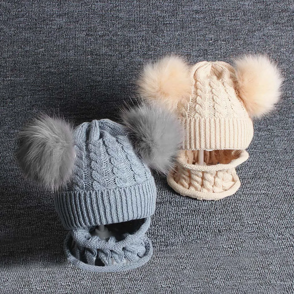 Детские зимние шапки 2 шт. вязаные шерстяные с окантовкой для маленьких девочек и
