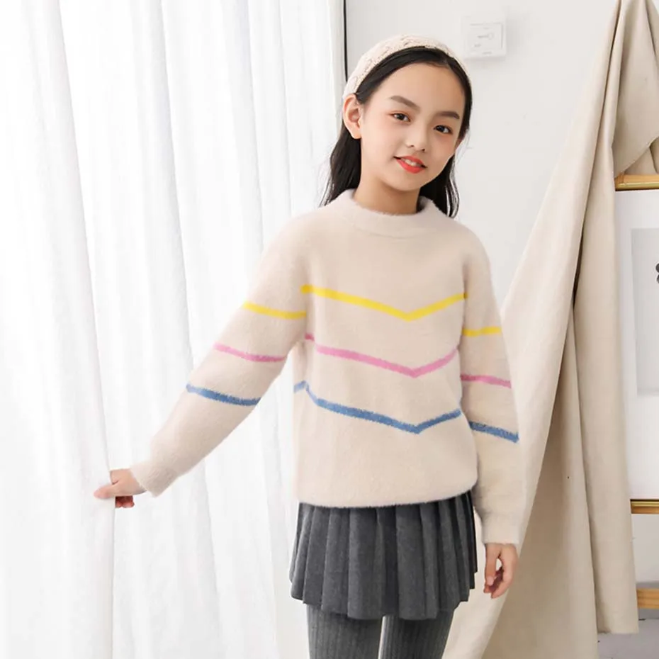 Новинка свитера для девочек вязаный пуловер свитер свободная повседневная