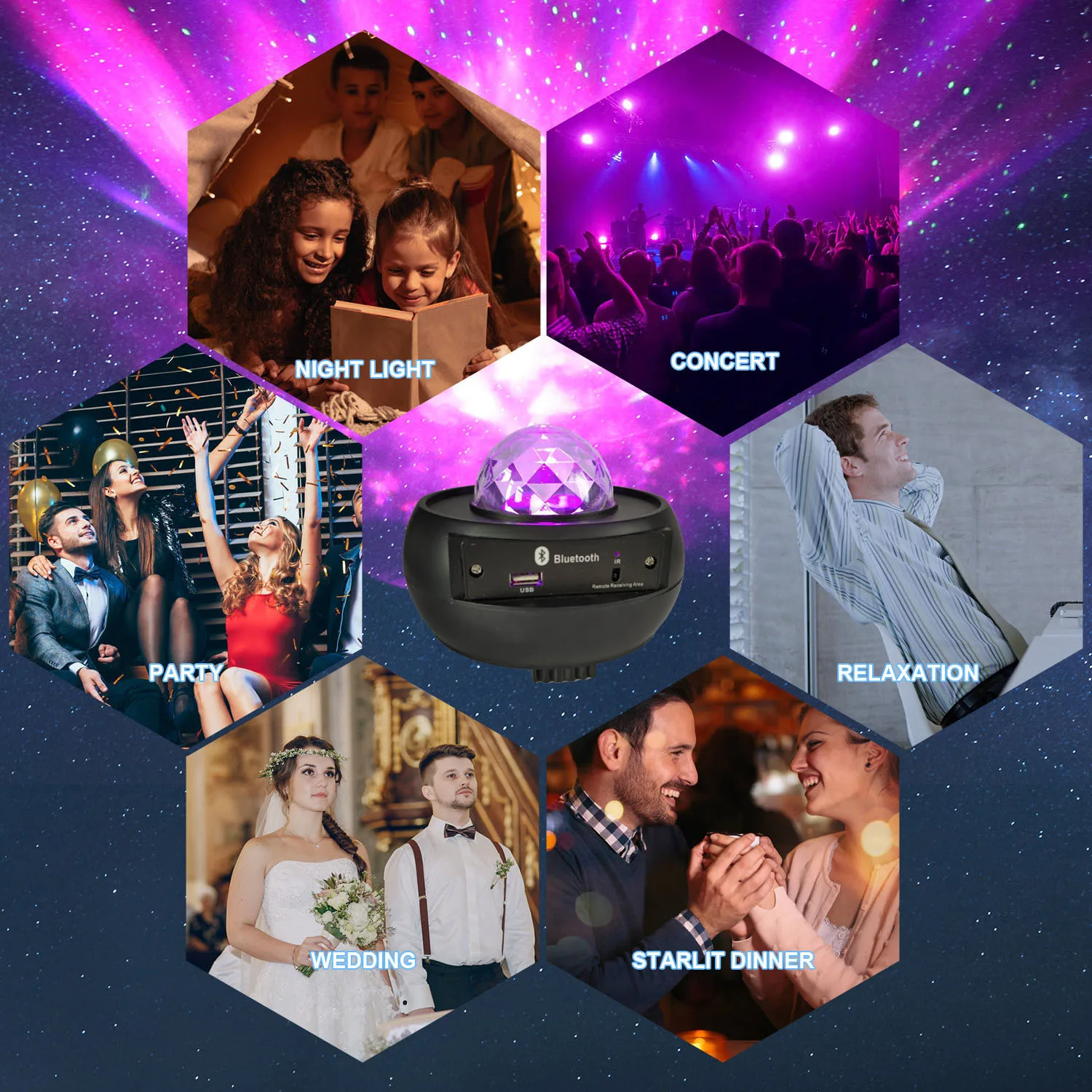 

Galaxy Sterrenhemel Projector Light Sky Bluetooth Usb Ocean Wave Voice Control Muziekspeler Led Nachtlampje Romantische Project