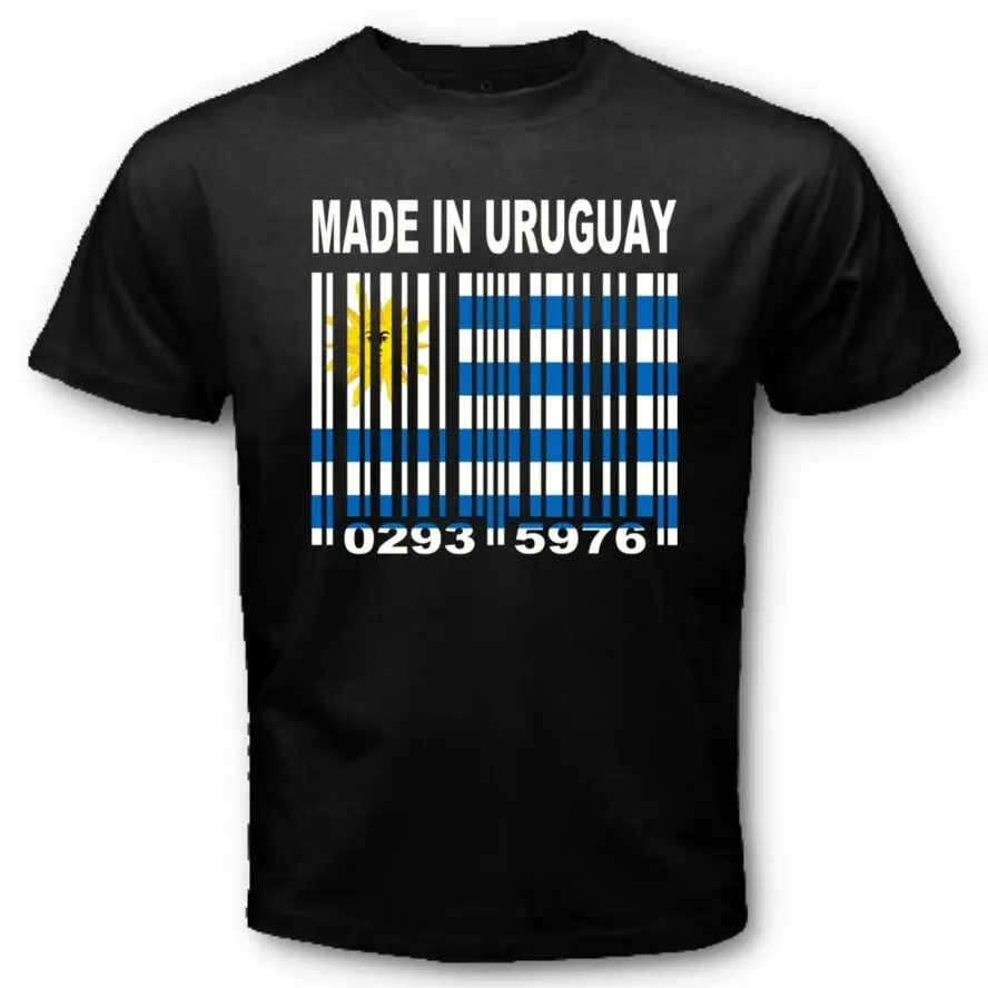 

MADE IN URUGUAY Uruguayan National Flag Barcode Numbers T-Shirt. Summer Cotton O-Neck Short Sleeve Mens T Shirt New S-3XL